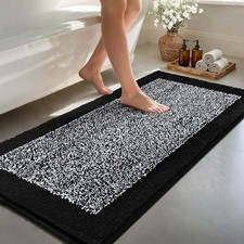 48x24 Long Bathroom Rugs Washable Non Slip, Black Bath Mat for Bathroom Floor