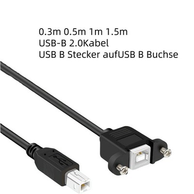 USB 2.0 B Stecker auf USB B Buchse Einbau Panel Mount 3D-Drucker 0,3m0,5m 1m1,5m
