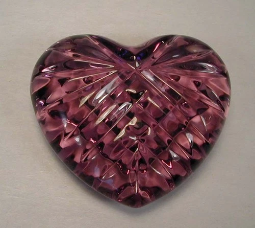 Vintage 3" WATERFORD Crystal Amethyst Purple Heart Shaped Paperweight