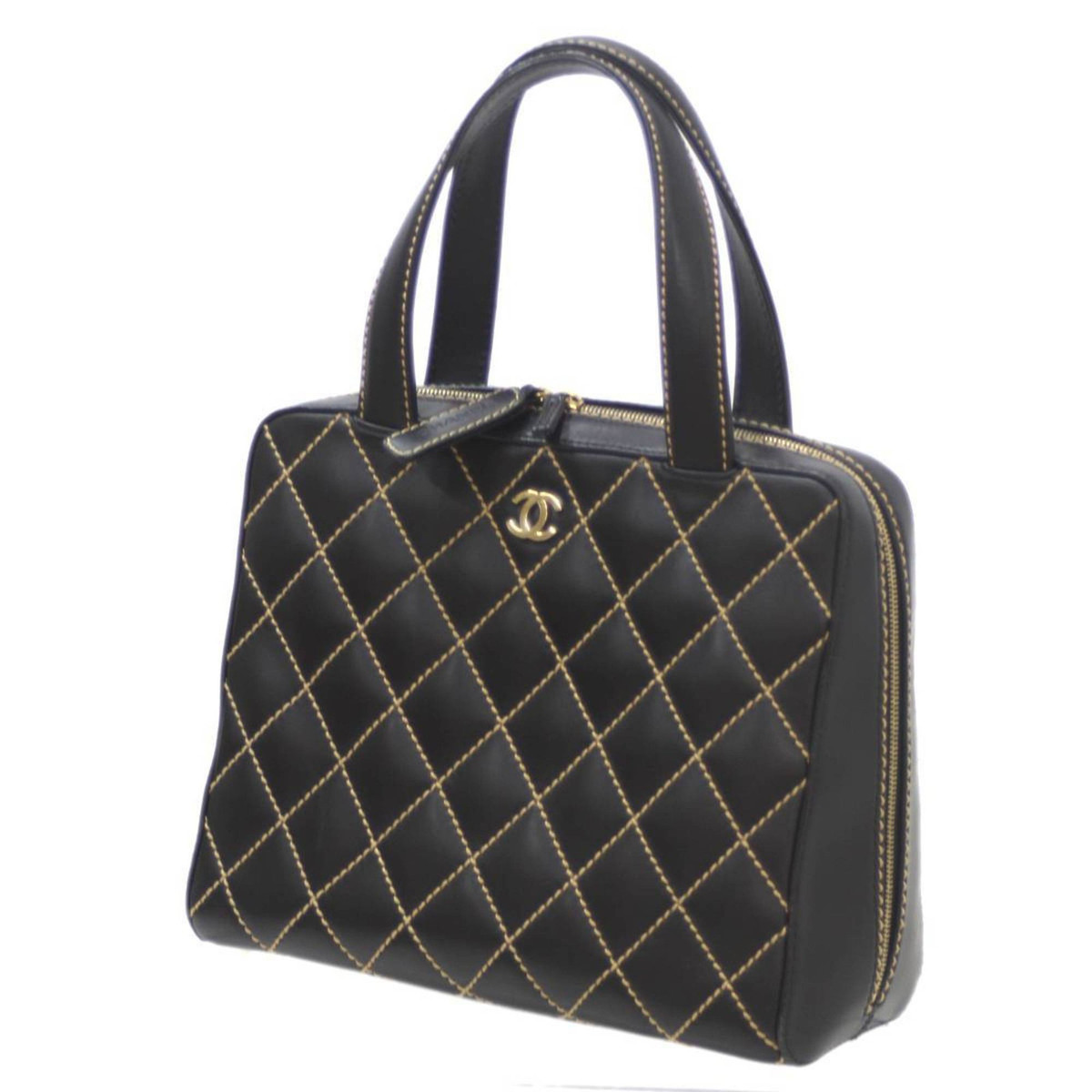 CHANEL Wild Stitch Coco Mark Handbag Leather Black 7687325 CHANEL Wild Stitch Coco Mark Handbag Leather Black 7687325