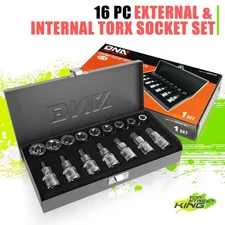 16 Pcs Chrome Vanadium Steel Internal & External Torx Socket Set w/Carrying Case