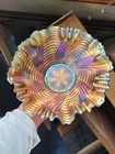Pretty Smokey Powder Blue FENTON Carnival Glass Ribbon Tie Pattern 3&1 Edge Bowl