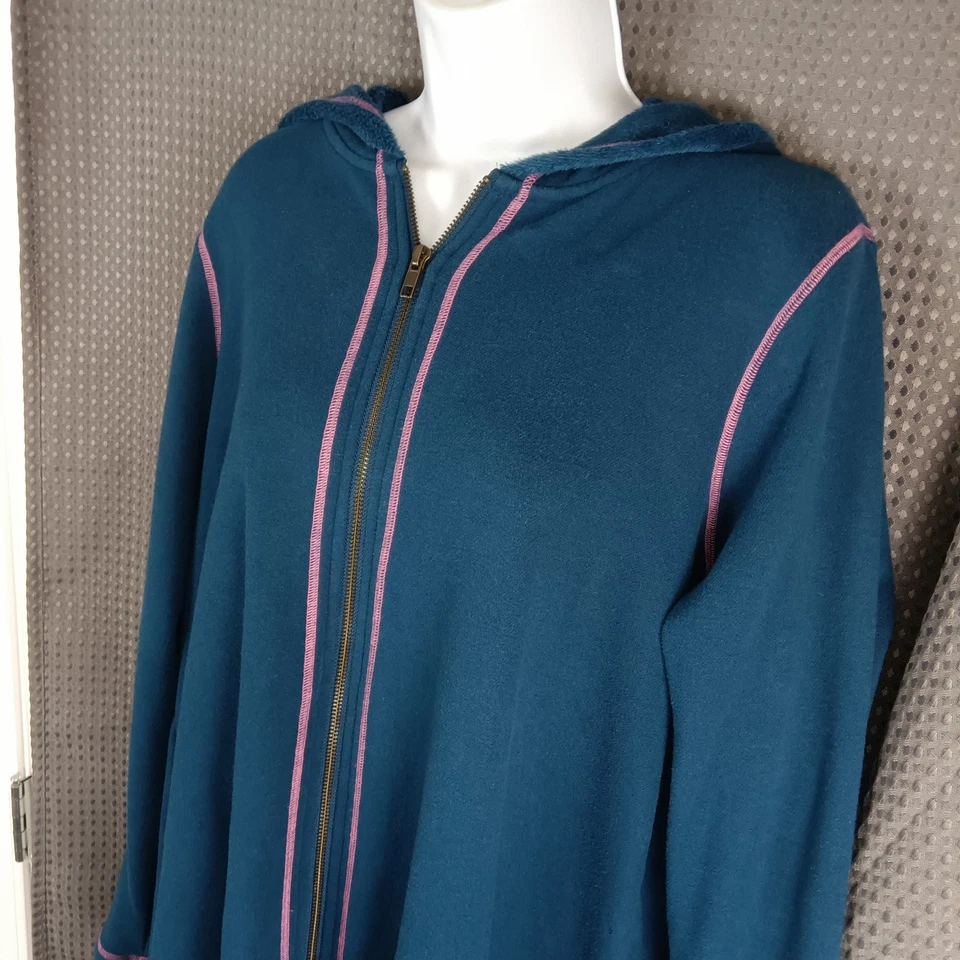 Chaqueta Matilda Jane para mujer XL verde azulado polar con capucha cremallera dobladillo con volantes puntada en contraste Foto 3 de 4