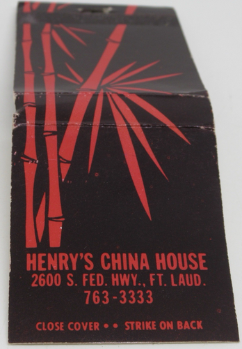 Henry's China House Ft. Lauderdale Florida S. Fed Hwy VOLLSTÄNDIGES Streichholzschachtel
