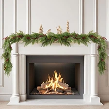 9ft Christmas Cedar Garland, Realistic Touch Green Artificial Garland with Re...