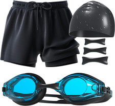 Swimming Goggles with Swim Cap and Swim Trunks, Anti-Fog, Uv-Protection No Leaki