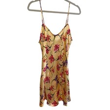 Vintage Victorias Secret Slip Dress 100 Silk Gold Label Floral Yellow Large