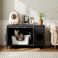Cat Litter Box Enclosure Cat Head Decor Storage Cabinet Hidden Litter Box Black