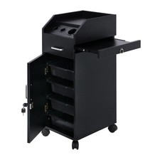 Black Salon Trolley Rolling Cart Beauty Drawer Lockable Cabinet w/4Wheel 4Holder