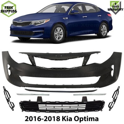 Front Bumper Cover Primed Plastic & Bumper Trims  Kit For 2016-2018 Kia Optima
