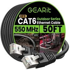 Cat6 Outdoor Ethernet Cable (50Ft) 23AWG Pure Copper, FTP, LLDPE, Waterproof, Di