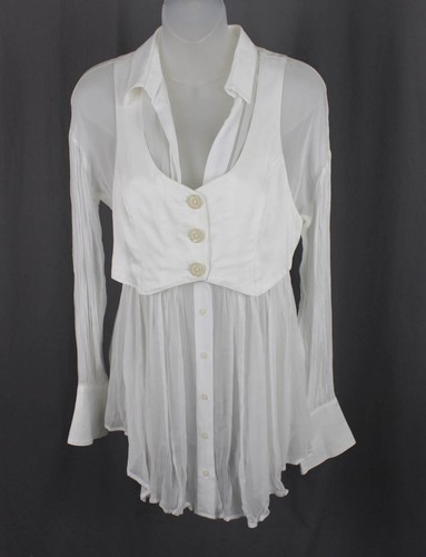 We The Free NWT Women's Ivory Button Down Sheer Long Sleeve Top Size XS