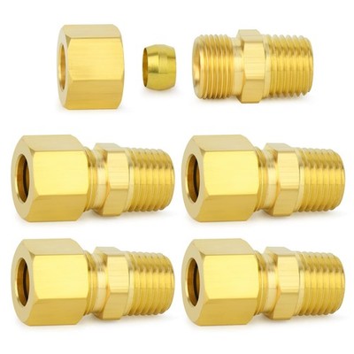 Brass Compression Tube Fitting 1/2 OD x 1/4 NPT Male Connector 5 PCS