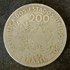 0150 Brazil 200 R&eacute;is Coin dated 1901 in Copper Nickel KM#504