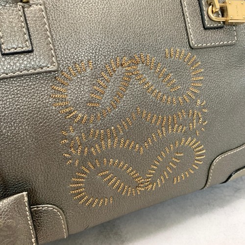 LOEWE Bag Amazona Anagram Hand Tote Purse Leather Silver Gold Used Authentic - Picture 14 of 24
