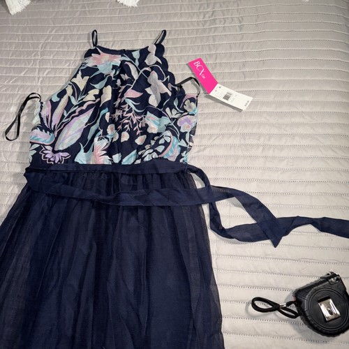 NWT BCX Girls Navy Blue Floral-Print Chiffon Maxi Party Summer Dress-Size-14 - Picture 3 of 14