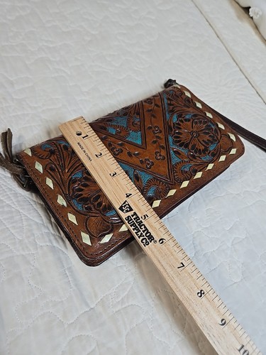 Portafoglio American Darling Tooled pelle accento turchese organizer pochette wrislet - Foto 7 di 7