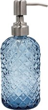 Glass Soap Dispenser for Bathroom Kitchen - 304 Stainless Steel Pump Blue