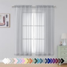 Sheer Curtains 63 Inch Length 2 Panels, Rod 42"W x 63"L Pack of 2 Light Grey