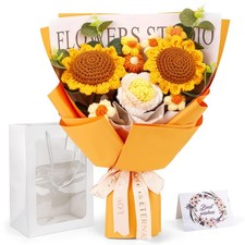 Crochet Flower Bouquet Sunflower Knitted Flowers Bouquet  Yellow Handmade Bo...