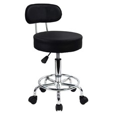 KKTONER PU Leather Rolling Stool Mid-Back with Footrest Height Adjustable Off...