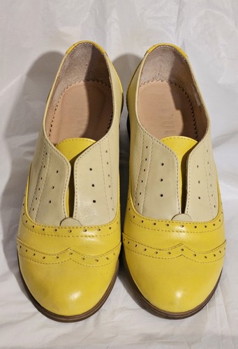 Womens Julia Bo Yellow Leather Laceless Oxfords, EU 38, US 7.5, Handcrafted