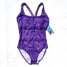 Speedo Ultraback One Piece Swimsuit Womens 12 Purple Print Lap Swimming
