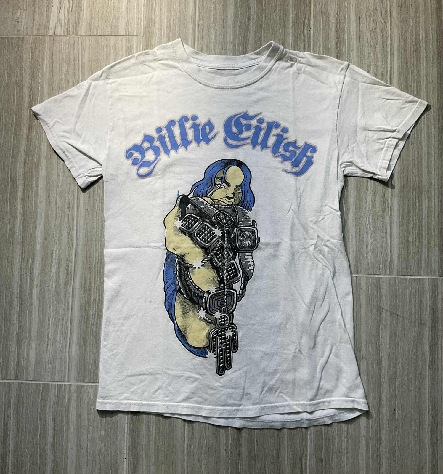Billie Eilish Glitter Bling White Graphic T-Shirt 2019 Tour Merch Size Small