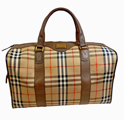 Burberry Vintage Horse Ferry Check Canvas Duffle  Bag ~Includes COA~