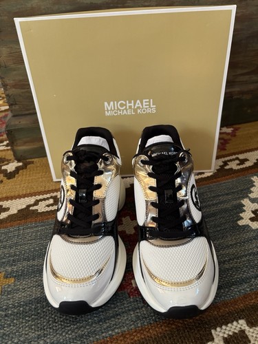 Michael Kors Zuma Women's US 8.5 Metallic Mesh Leather Trainer Shoes 43F4ZUFS2D - Picture 5 of 10