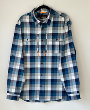 Orvis Trout Bum Men's L Plaid Blue Gray White Button-Front Fishing Shirt Pockets