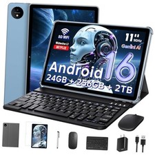 11 Inch Tablet Android 16 with Keyboard, 24GB RAM  256GB ROM 2TB Blue