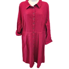 Modcloth sz 22 roll tab sleeve pocket dress modest fuchsia textured peasant EUC