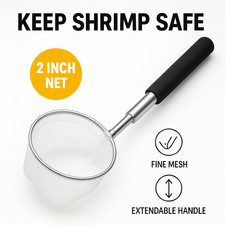 Aquarium Shrimp Net 2 Inch Fine Mesh with Extendable Steel Handle for Fish Fry