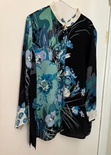 Citron  Asian Silk Blend Floral Print Tunic Top SZ PXL 100% Silk Dry Cleaned