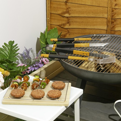 3pc Orange Rope BBQ Grill Tool Set Barbecue Cooking Grilling Utensil Kit & Case - Picture 5 of 7