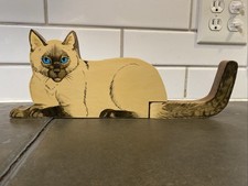 Wooden Cat Wall Hanging with Hinged Tail