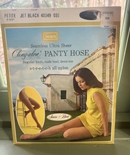 Vintage Sears Cling-Alon Black Pantyhose Petite 1960 s Mod MCM New Old Stock USA