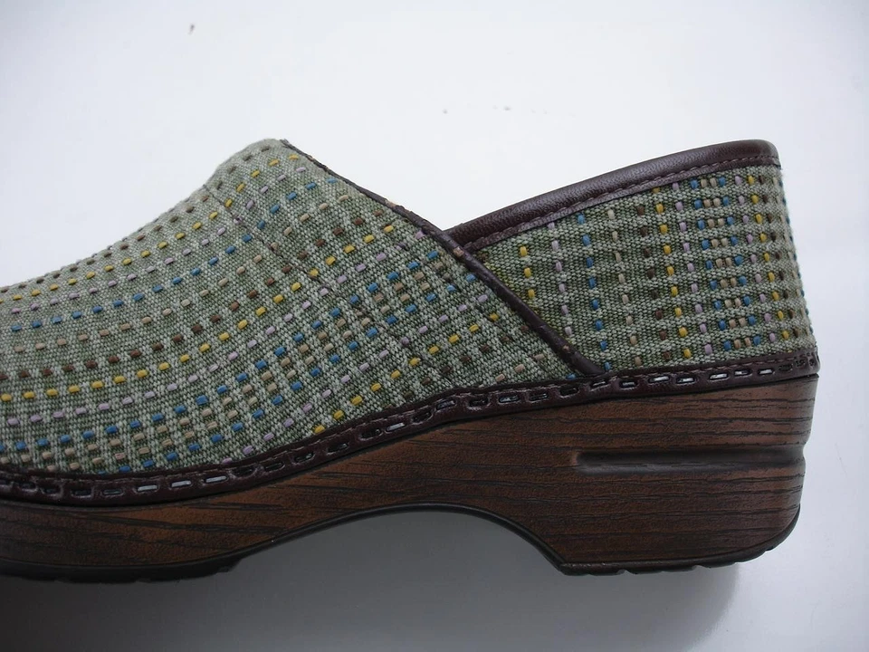 Mujer 9.5 10 40 Dansko Lona Profesional Zuecos Texturizados Verde Zapatos Sin Cordones Trabajo Tejido Foto 2 de 4