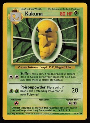KAKUNA 33/102 UNCOMMON BASE SET UNLIMITED POKEMON LP