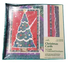 Vintage 70s 80s Christmas Tree Cards Foil-Lined Envelopes Box 16 Unused Gibson