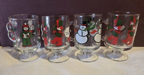 SET OF 4 Vintage Indiana Glass Crystal Assorted Holiday Christmas Mugs In Box - Picture 9 of 9