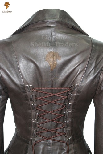 Ladies Victoria Gothic Steampunk Vintage Military Edwardian Fancy Leather Coat - Picture 6 of 8