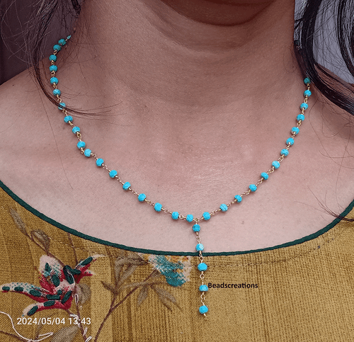 3-4 mm Natürlicher Türkis Vergoldet Rosenkranz Perlen Kette Edelstein Halskette - Bild 2 von 6