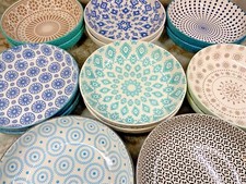 Large Pasta Bowls Colorful Embossed Abstract Designs Set Of 2 You Choose. New.
