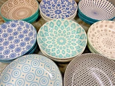 Large Pasta Bowls Colorful Embossed Abstract Designs Set Of 2 You Choose. New.