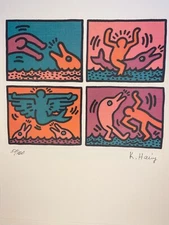 KEITH HARING COA Vintage Original Art Print Poster Lithograph Signed Limited 