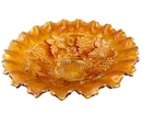 Vintage Carnival Glass Bowl Marigold Grapes And Leaf Pattern Weave Ruffled Edge