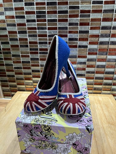 IRREGULAR CHOICE PATTY UNION JACK FELT UPPER COURT SHOES Sz 40 PATRIOTIC RETRO - Picture 15 of 15