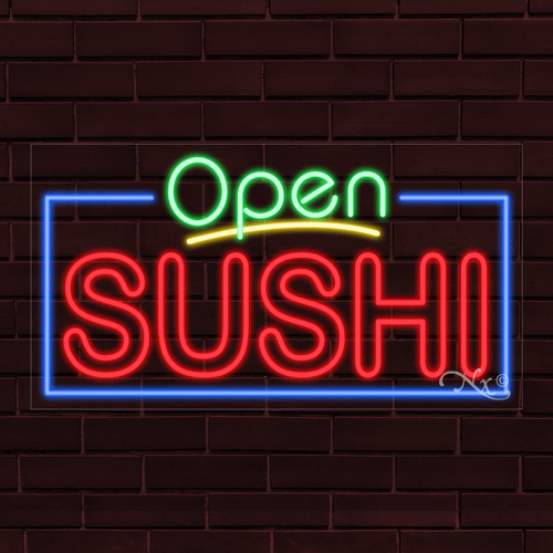NUEVO "SUSHI ABIERTO" con Borde 33x18x1 PULGADAS LED FLEX VENTANA/PARED INTERIOR LETRERO 35437 - Imagen 1 de 1